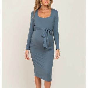 **BRAND NEW NEVER WORN** Blue Square Neck Maternity Midi Dress